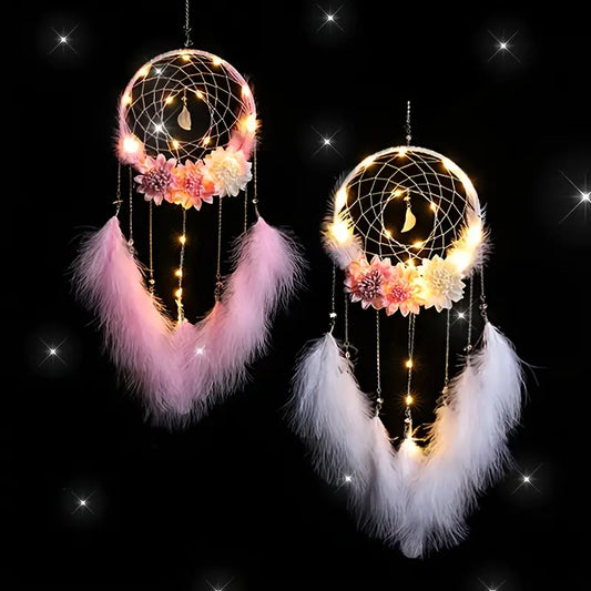 Atrapasueños con plumas y flores - Erlif