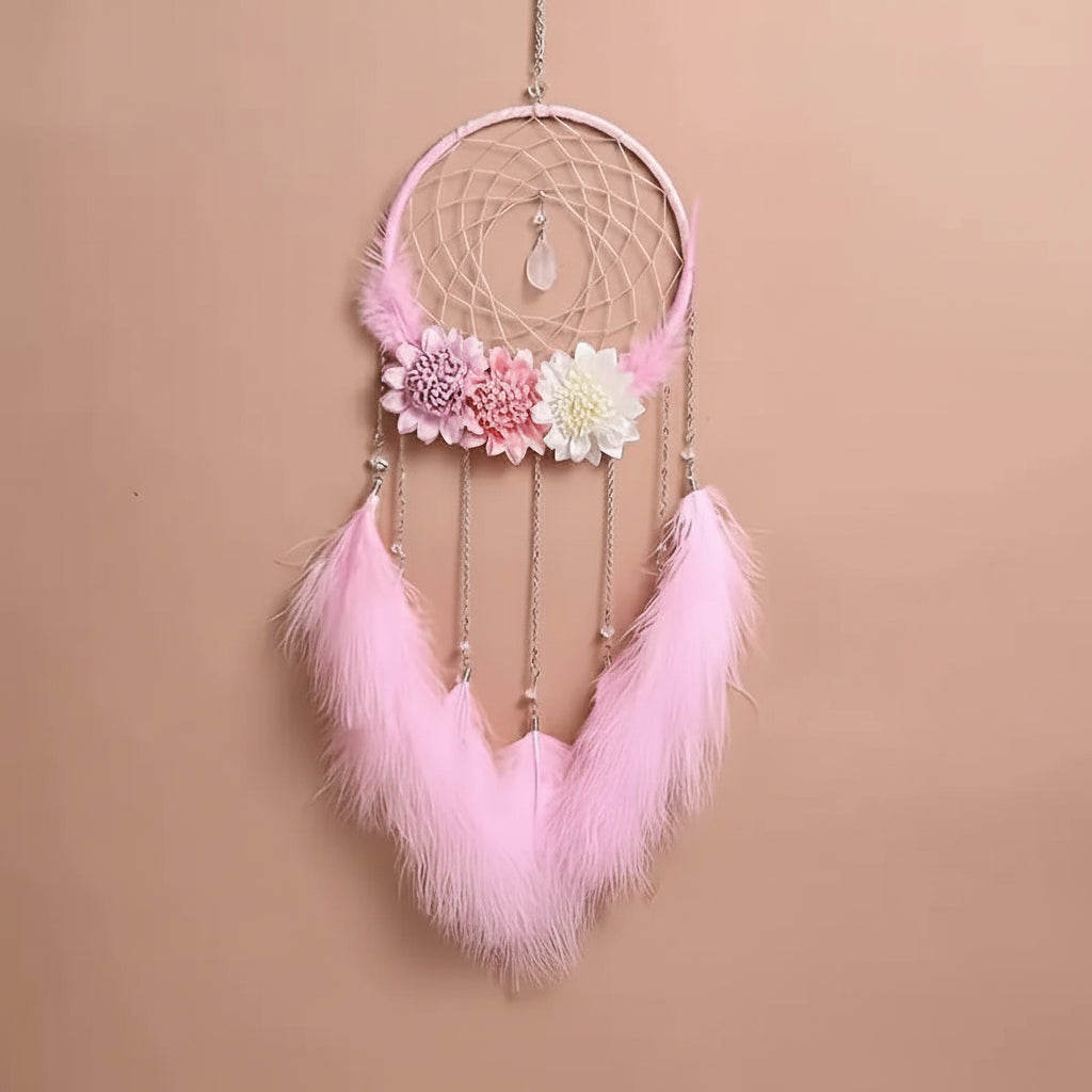 Atrapasueños con plumas y flores - Erlif