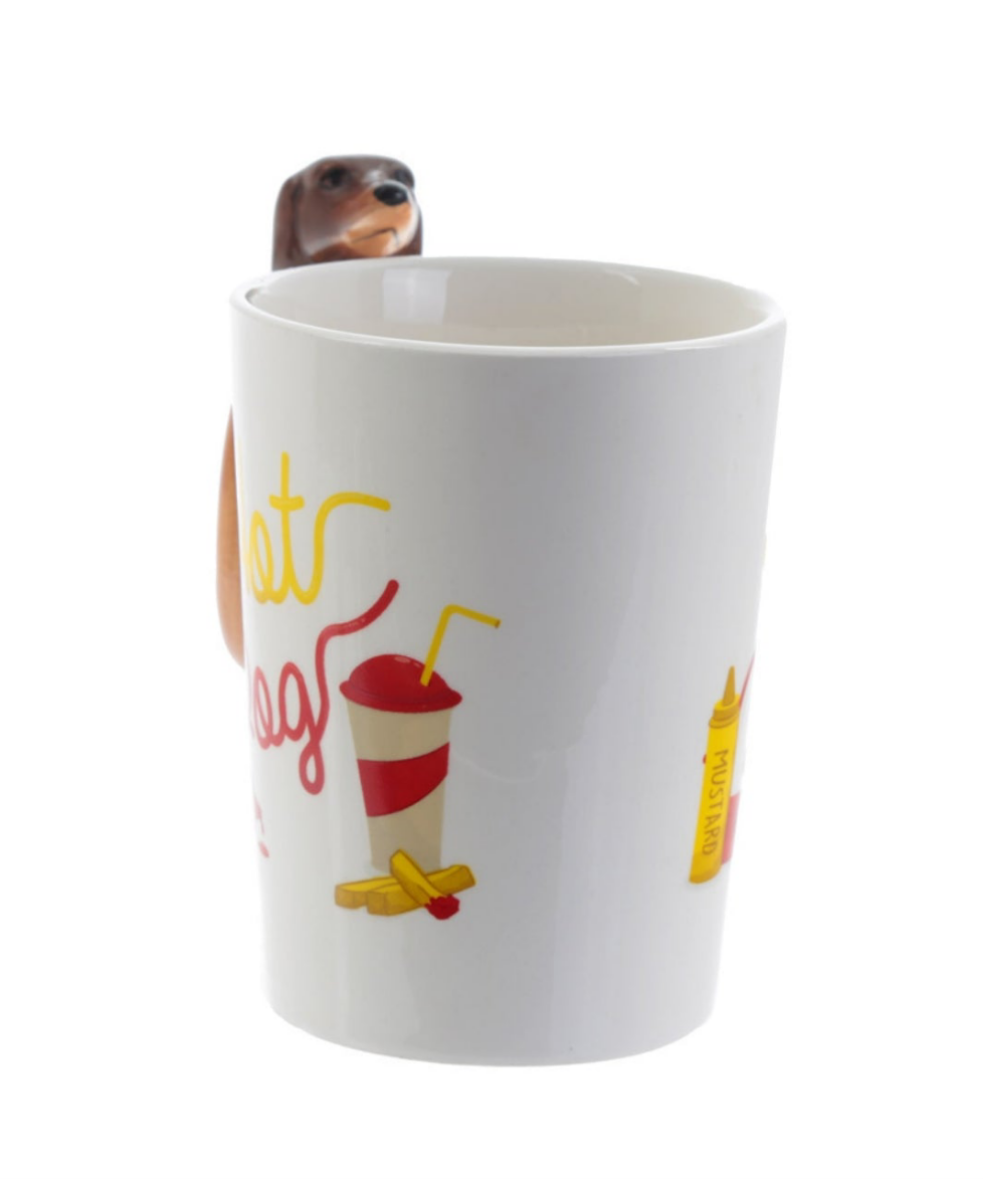Taza de cerámica con diseño de perro salchicha en 3D,