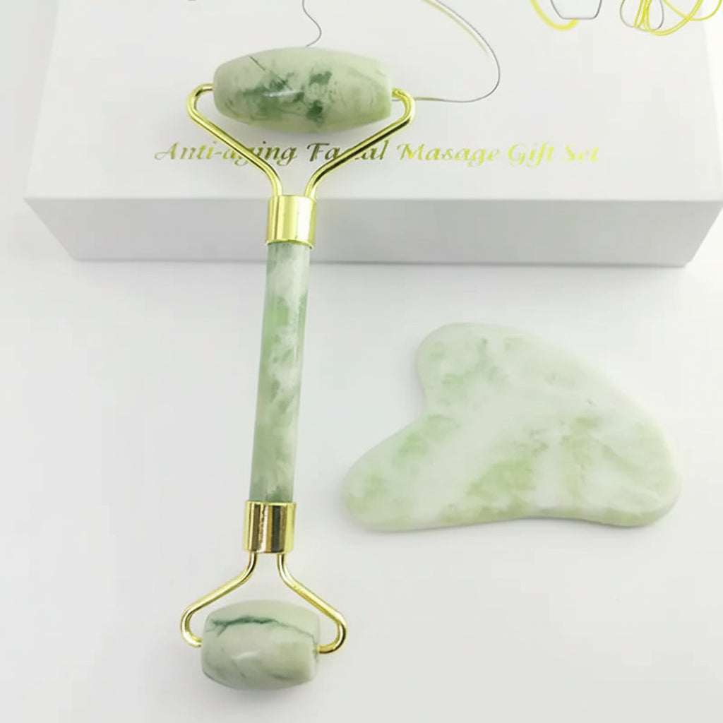 Set rodillo facial masajeador de jade - Erlif