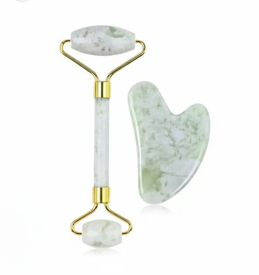 Set rodillo facial masajeador de jade - Erlif