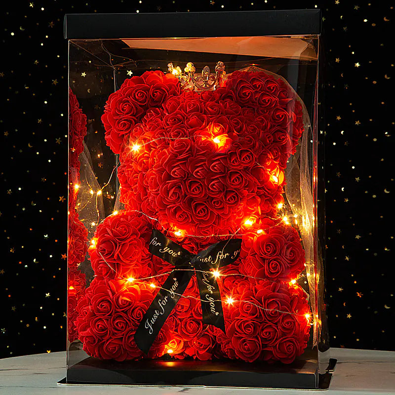 Oso de rosas artificiales con luz LED