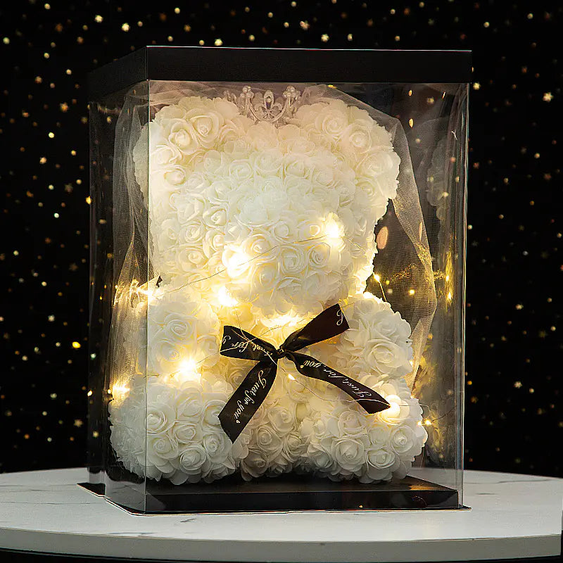 Oso de rosas artificiales con luz LED