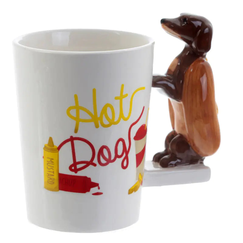 Taza de cerámica con diseño de perro salchicha en 3D,