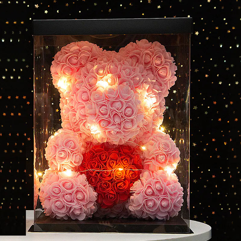 Oso de rosas artificiales con luz LED