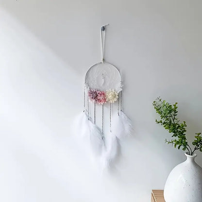Atrapasueños con plumas y flores - Erlif 