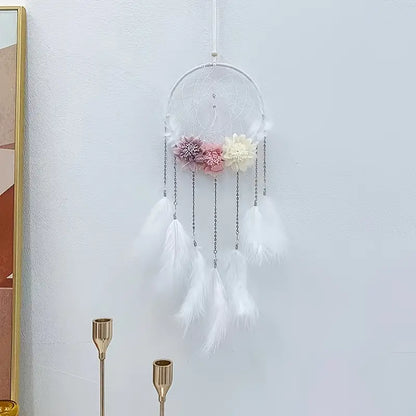 Atrapasueños con plumas y flores - Erlif 