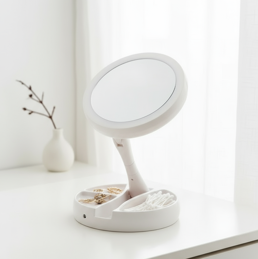 Espejo de maquillaje plegable  LED - Erlif 