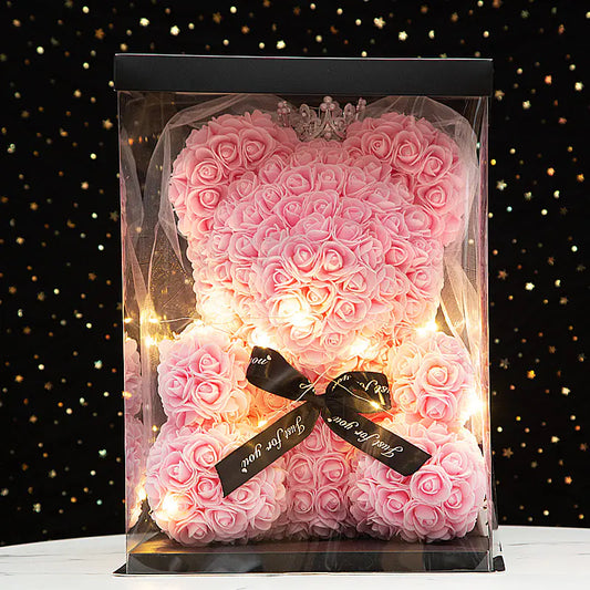 Oso de rosas artificiales con luz LED