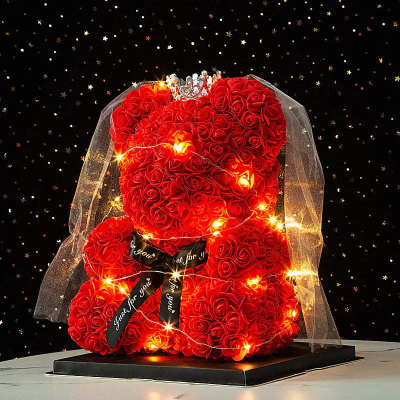 Oso de rosas artificiales con luz LED
