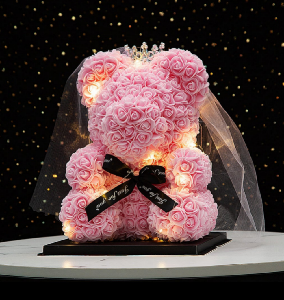 Oso de rosas artificiales con luz LED