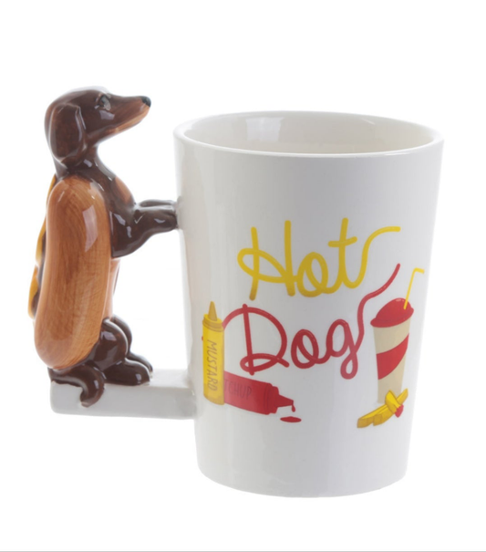 Taza de cerámica con diseño de perro salchicha en 3D,
