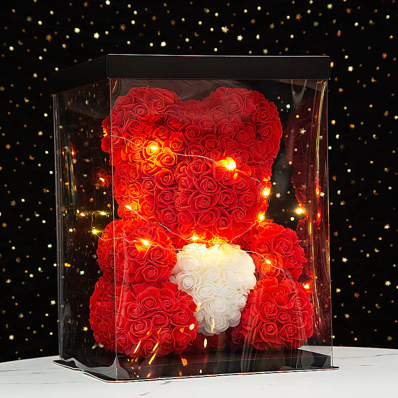 Oso de rosas artificiales con luz LED