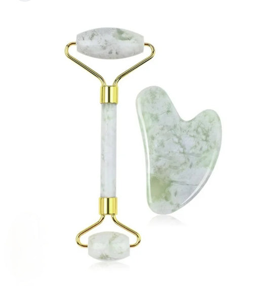 Set rodillo facial masajeador de jade - Erlif 