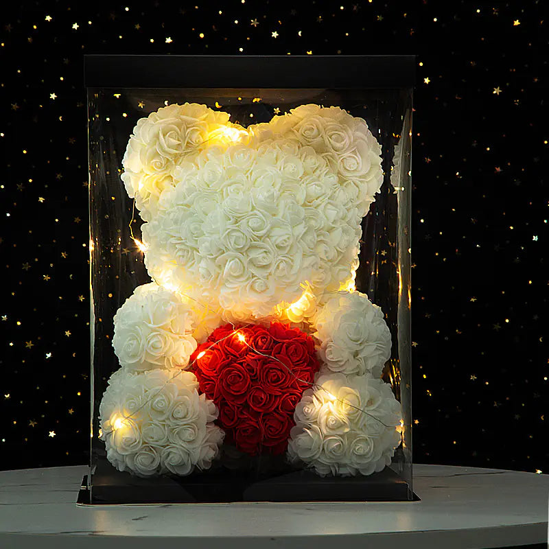 Oso de rosas artificiales con luz LED